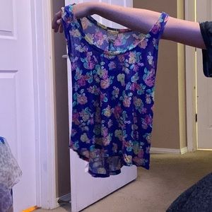 blue foral tank top